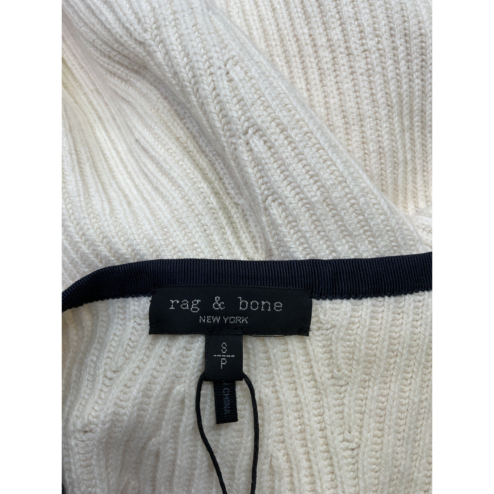 Rag & Bone 'Nancy' White Merino Wool-Blend Rib-Knit Cardigan Size S