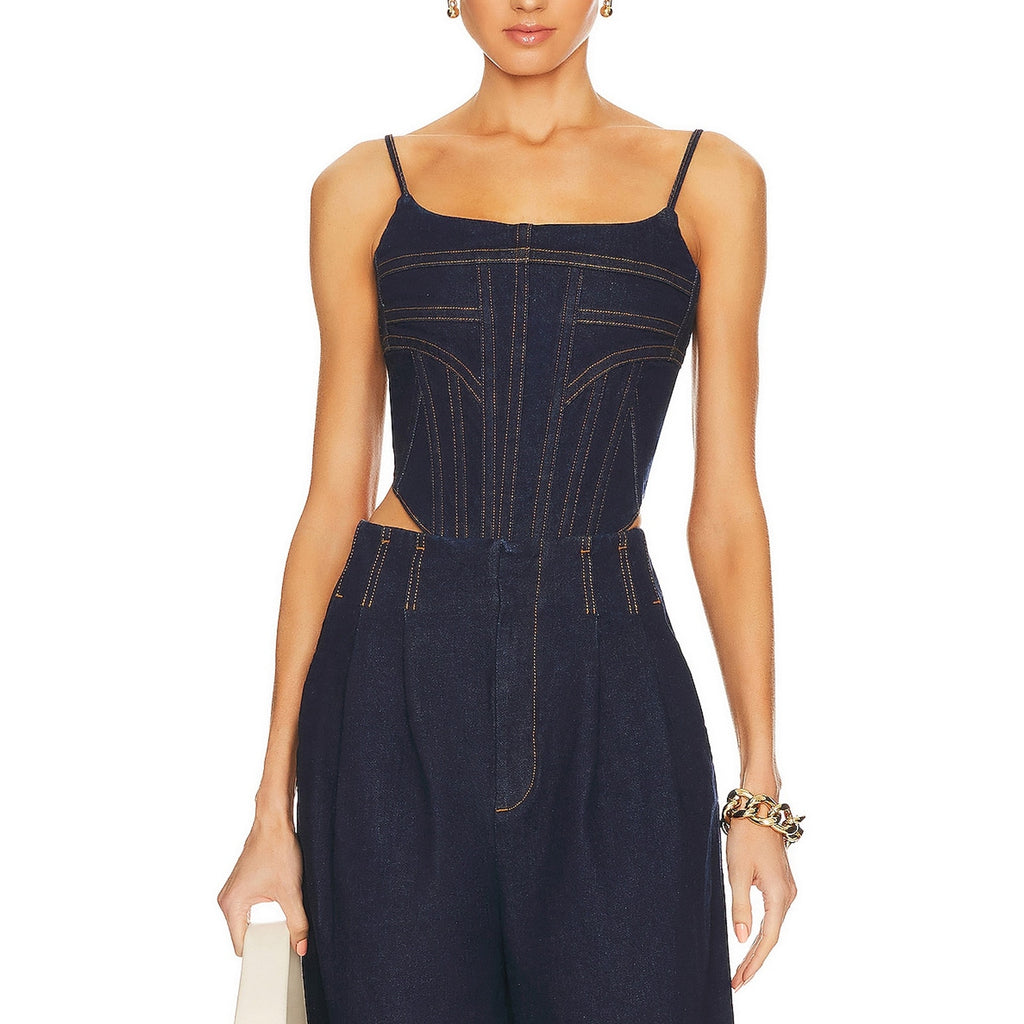Grlfrnd Denim Bustier Blue Cotton Top Size M - NWT