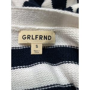 Grlfrnd Striped Boxy Ivory And Navy Ragnar Cardigan Size S