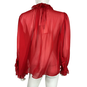 Frame Sheer Red Ruffle Silk Blouse Size S