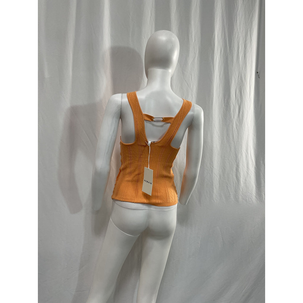 Remain Birger 'Christensen' Orange Liza Pointelle-Knit Cut Out Top Size DK 36 - NWT
