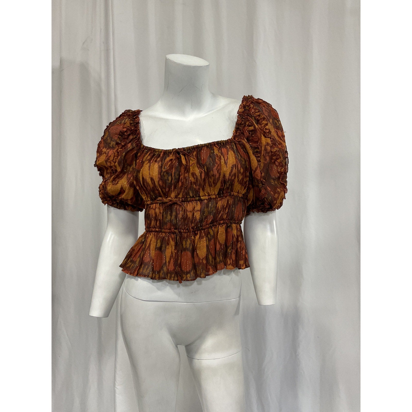 Ulla Johnson 'Medha' Brown Georgette Top Size 2