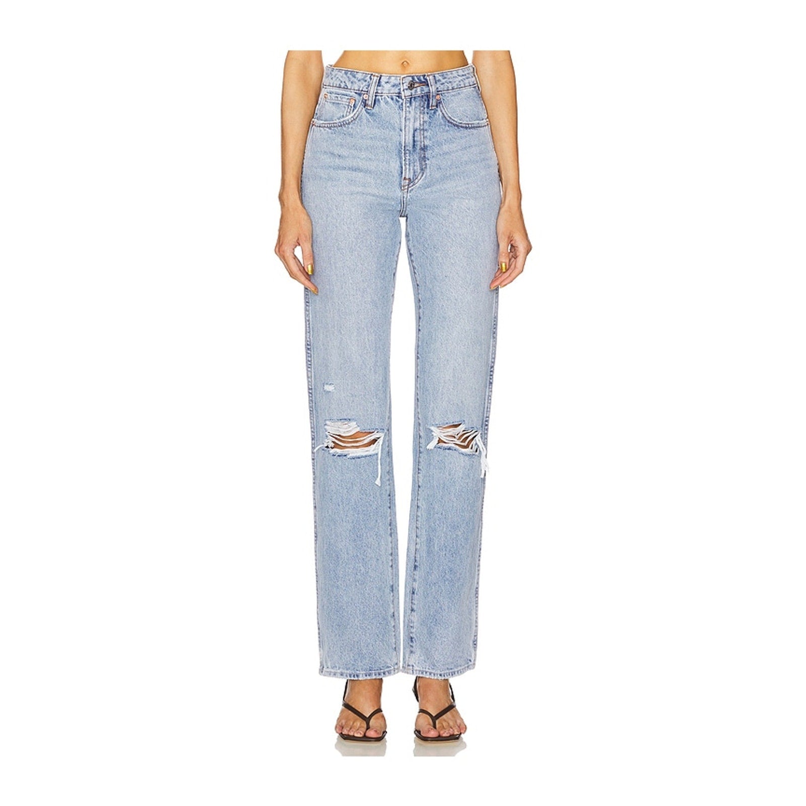 Grlfrnd 'Sara' Blue Cotton Super High Rise Slim Straight Jean Size 26