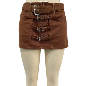 Blumarine Edgy Brown Buckle Mini Skirt Size 4