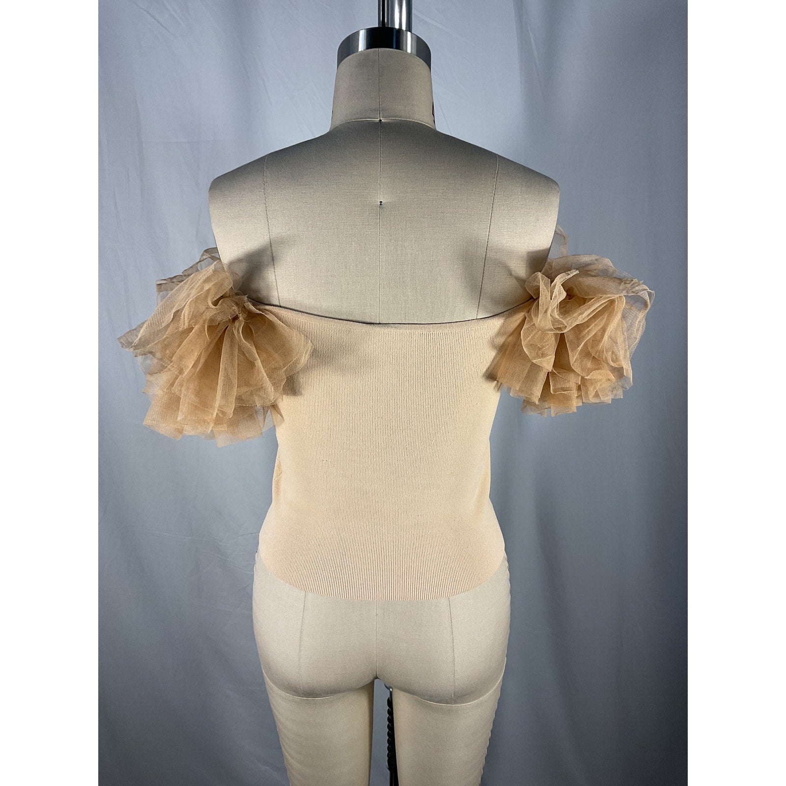 Autumn Cashmere 'Tulle' Tan Viscose Off-The-Shoulder Sweater Size M