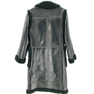 Helmut Lang Patent Green Shearling Coat Size XS