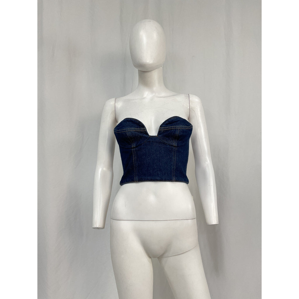 Magda Butrym Navy Cropped Denim Camisole Size 34 - NWT