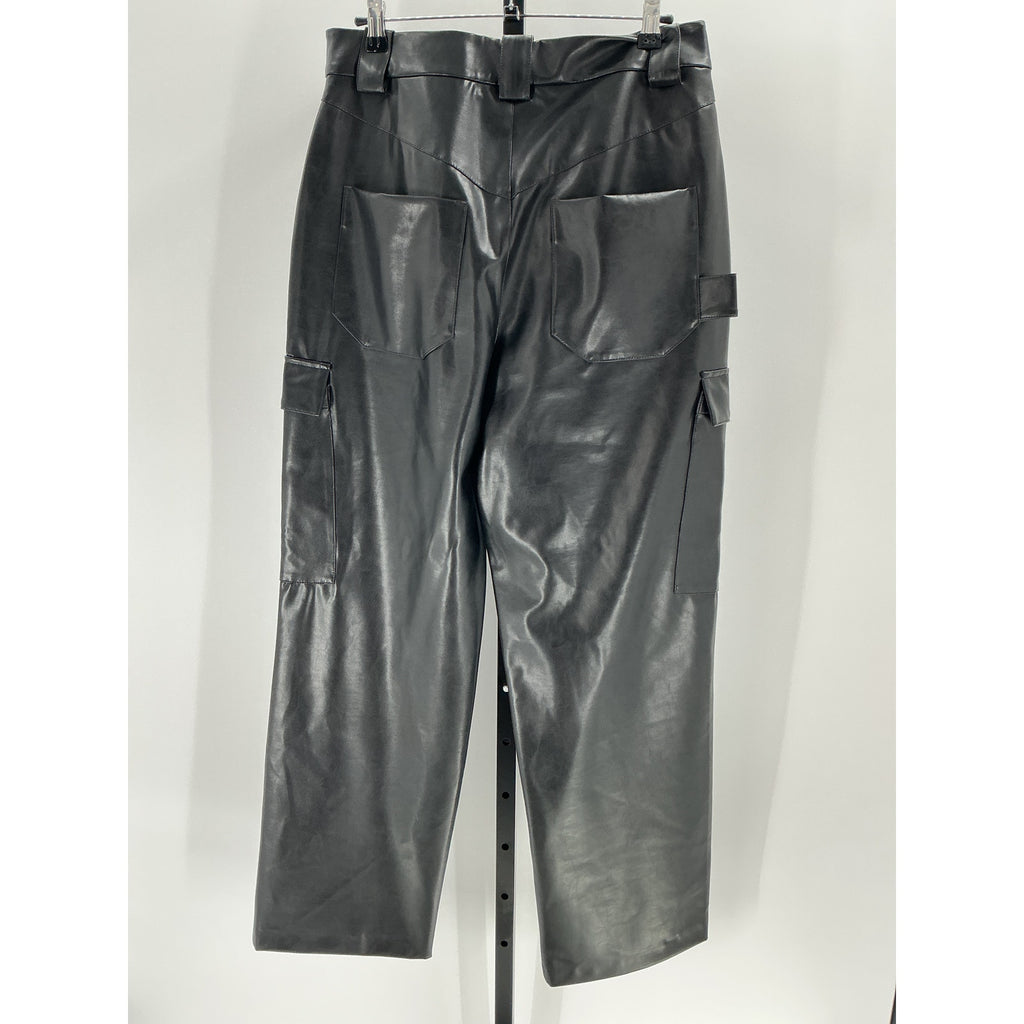 Helsa Waterbased Black Polyurethane Faux Leather Cargo Pant Size M