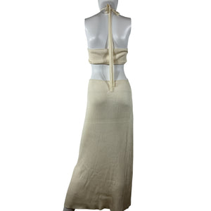 Cult Gaia Ribbed Beige Cameron Midi Dress Size S