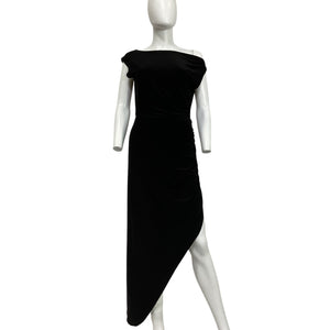 Norma Kamali Chic Black Drop Shoulder Side Drape Gown Dress Size M