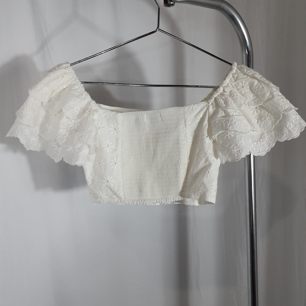 Caroline Constas Cropped White Ruffled Broderie 'Anglaise' Cotton Top Size M - NWT