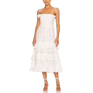 Waimari Ruffled White Romano Midi Dress Size S