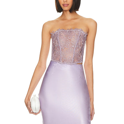 Fleur Du Mal Lace Purple Whitney Corset Top Size M