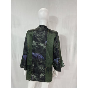 Allsaints 'Casi Heidi' Green Floral Fauna Silk Blend Kimono Jacket Coat Size 2