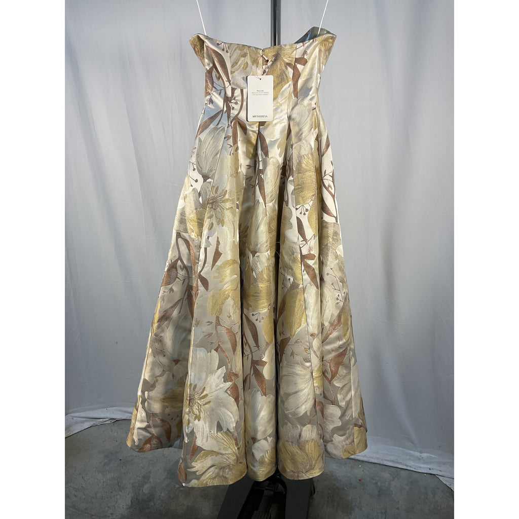 Markarian Floral Metallic White Polyester Gown Size 2 - NWT