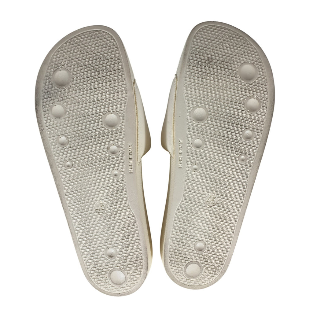 Heron Preston Cream Leather Logo Pool Slides Size 12