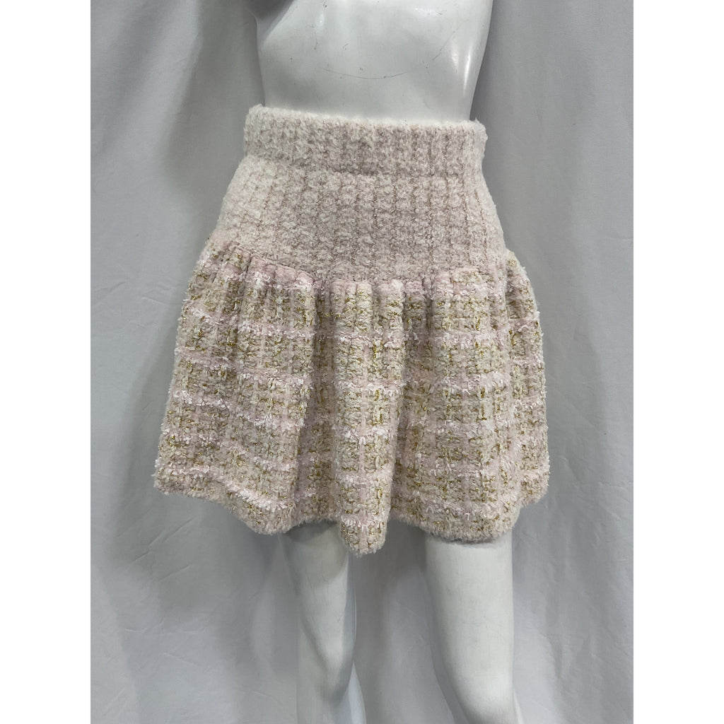 Loveshackfancy 'Bibi' Pink Tweed Mini Skirt Size S
