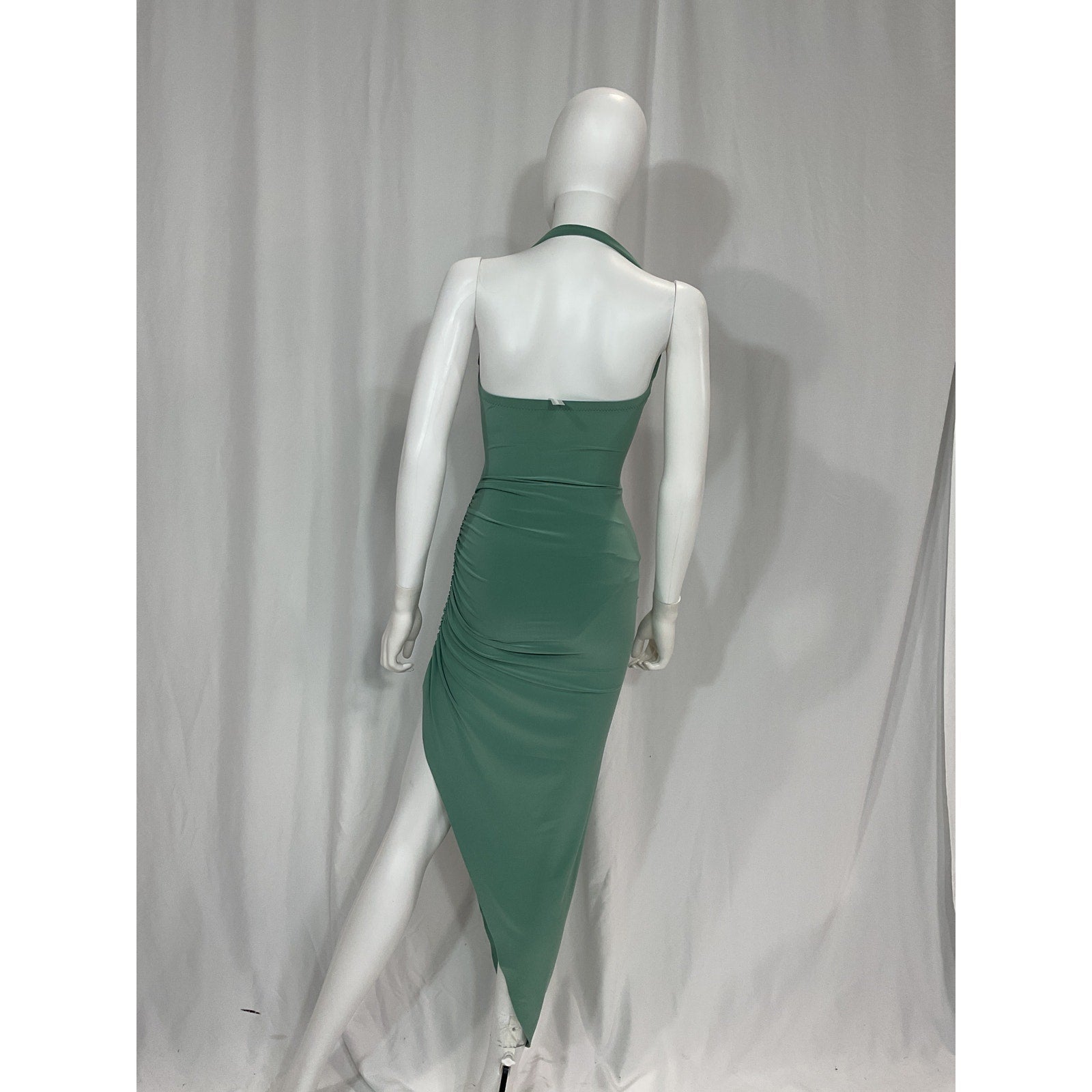 Norma Kamali 'Cayla' Green Halterneck Asymmetric Midi Dress Size XXS