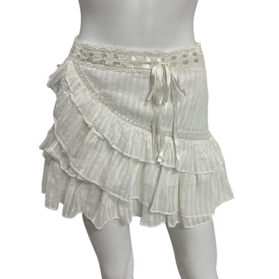 LoveShackFancy Ruffled White Effie Mini Skirt Size 2