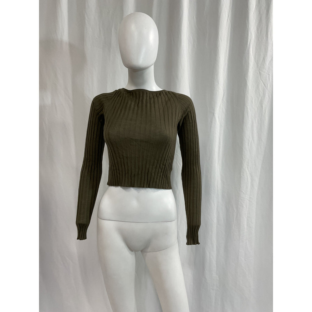 Atm Anthony 'Thomas Melillo' Green  Cropped Ribbed Wool Sweater Size S