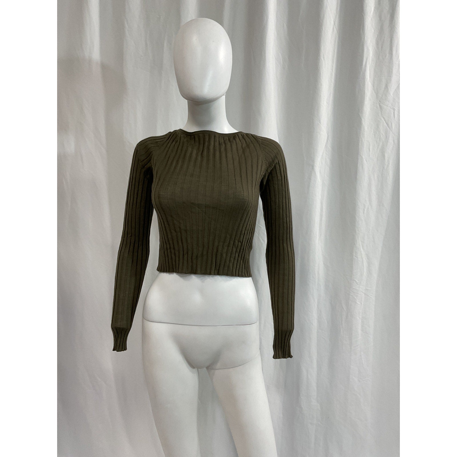 Atm Anthony 'Thomas Melillo' Green  Cropped Ribbed Wool Sweater Size S