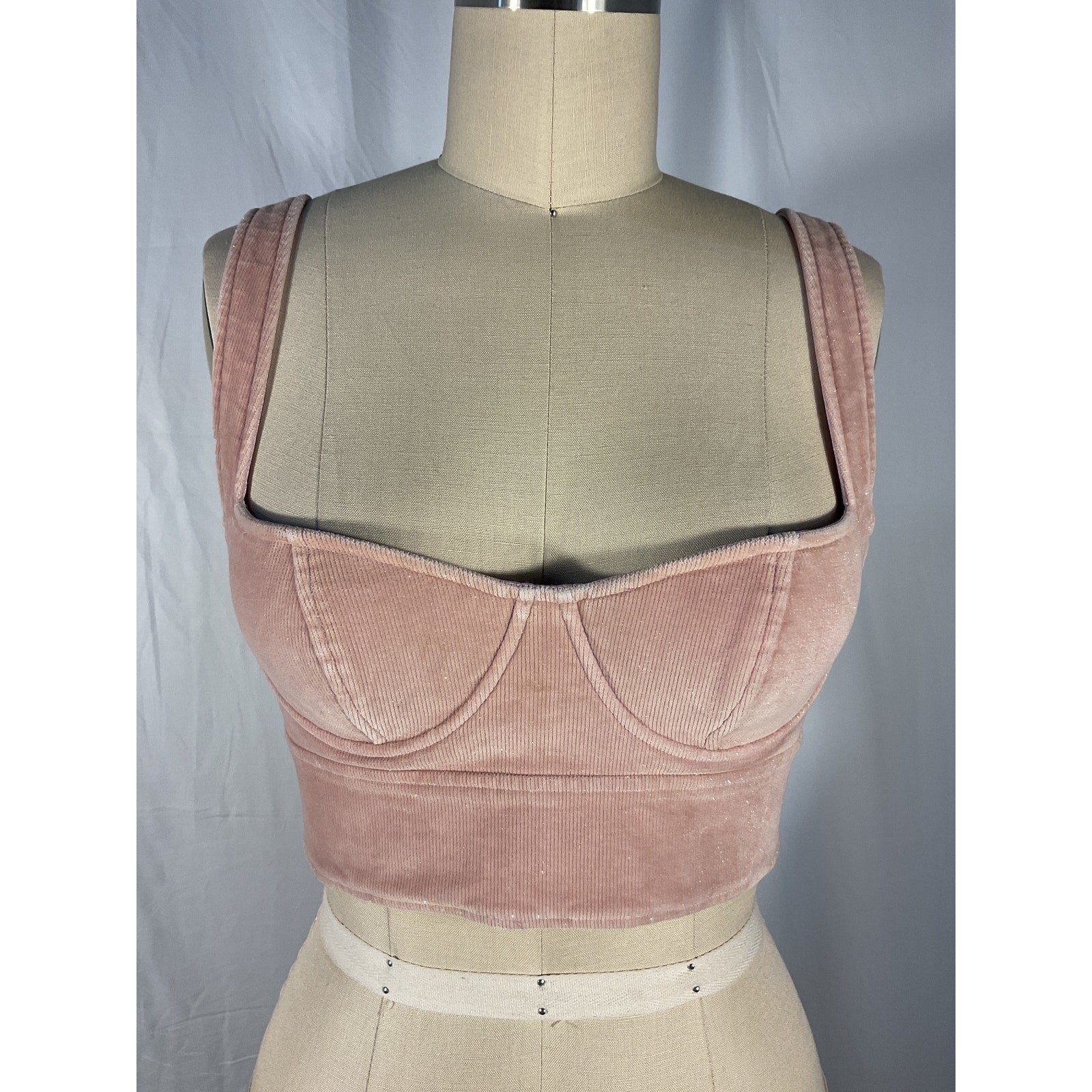 Alex Perry 'Cole' Pink Corduroy Glitter Finish Bustier Top Size 4