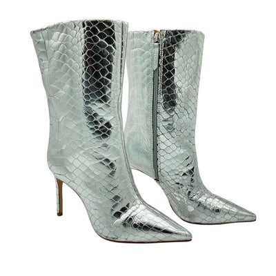 Schutz Metallic Prata Mary Short Boots Size 7