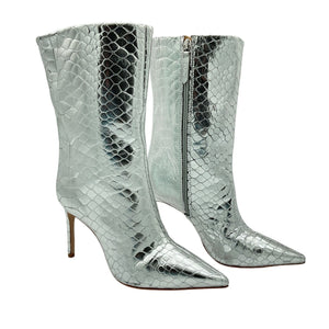 Schutz Metallic Prata Mary Short Boots Size 7