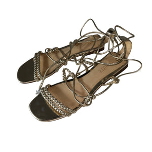Schutz Braided Platinum Lunah Flat Sandals Size 7
