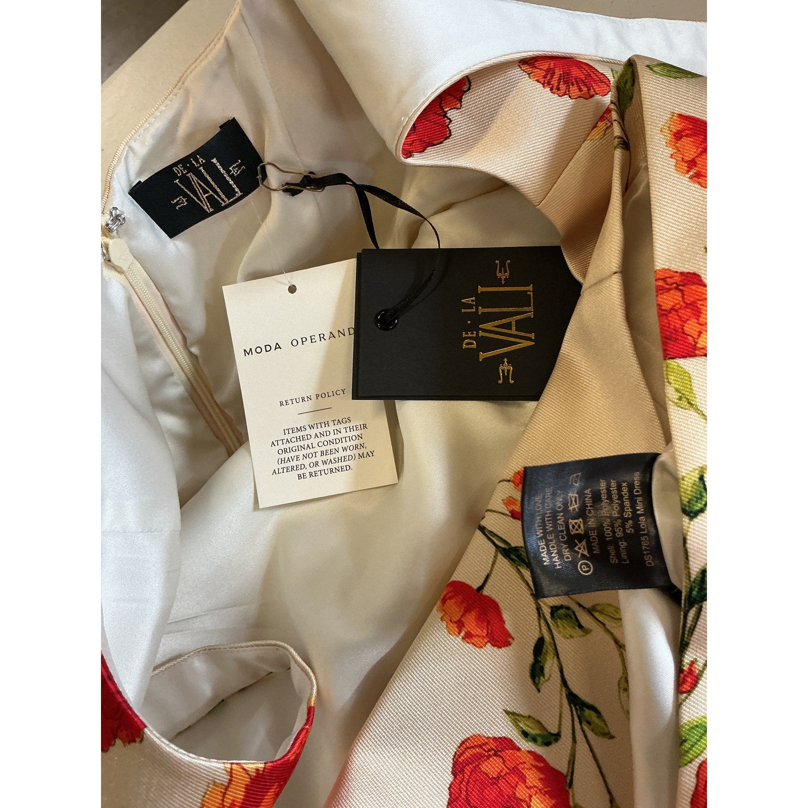 De La Vali Lola Floral Ivory Polyester Satin Twill Mini Dress Size 10
