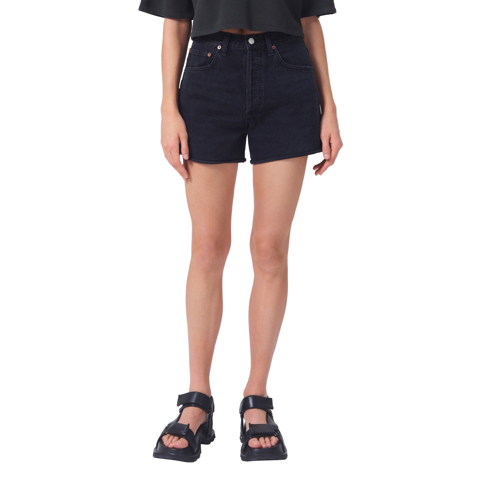 Agolde 'Dee' Black Cotton Denim Cutoff Shorts Size 24