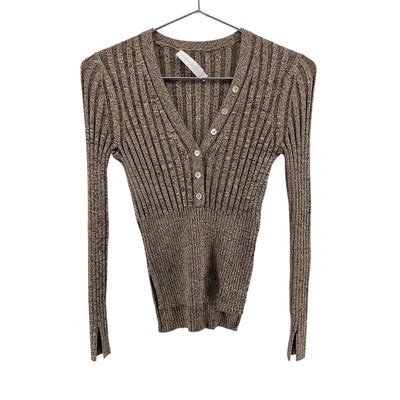 Simkhai 'Autumn' Brown Rayon Compact Rib-Knit Henley Size S