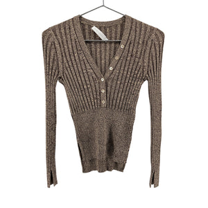 Simkhai 'Autumn' Brown Rayon Compact Rib-Knit Henley Size S