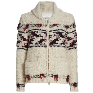 Isabel Marant Intarsia Ecru Thylane Cardigan Size EU 36 / US 4
