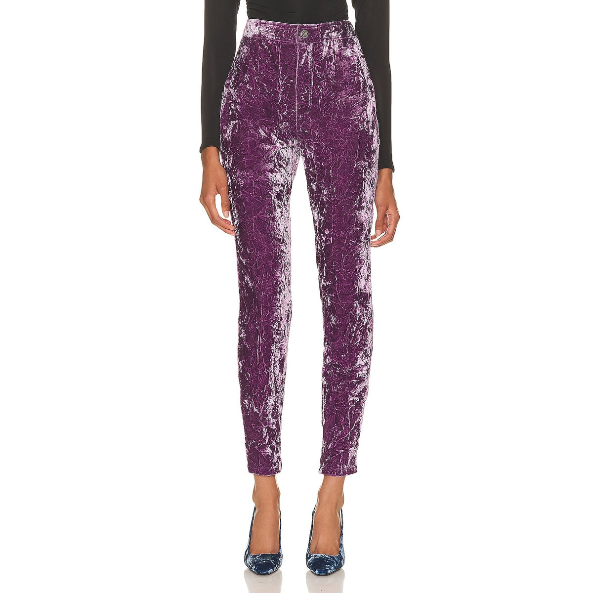 Saint Laurent Crushed Purple Velour Slim Leg Pants Size US Small