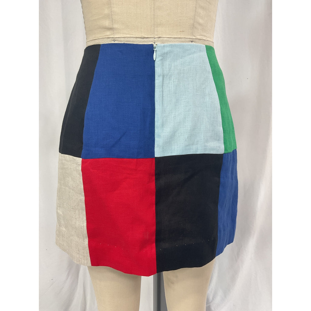 Matthew Bruch 'Patchwork' Blue Mini Skirt Size 4