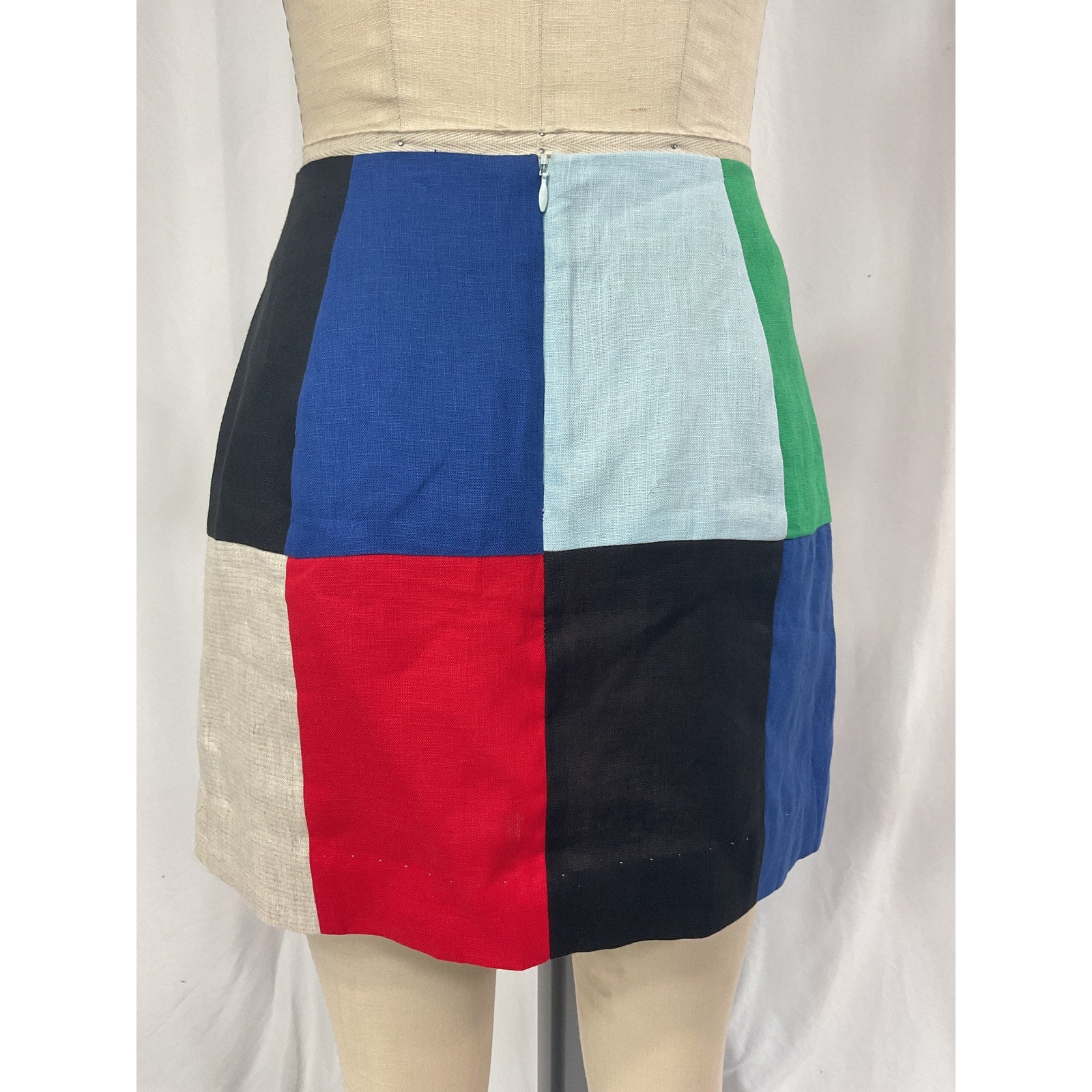 Matthew Bruch 'Patchwork' Blue Mini Skirt Size 4