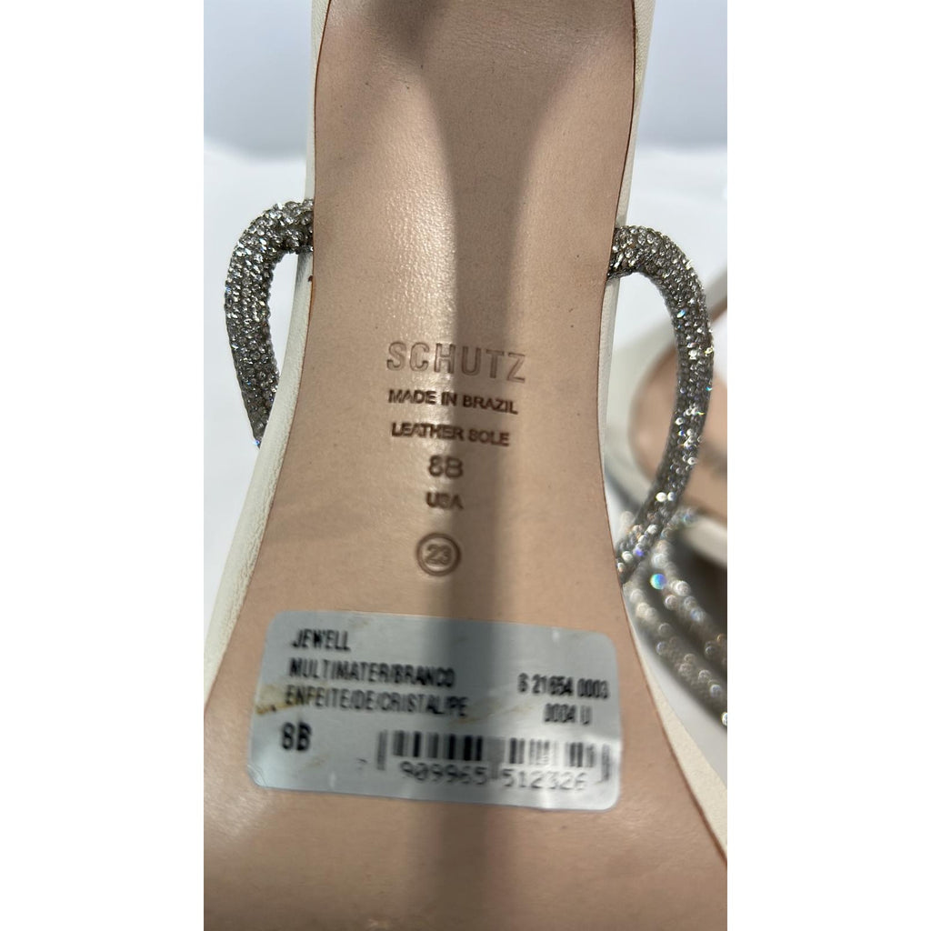 Schutz 'Jewell' Silver Crystal Embellished Stioletto Heel Sandal Size 8