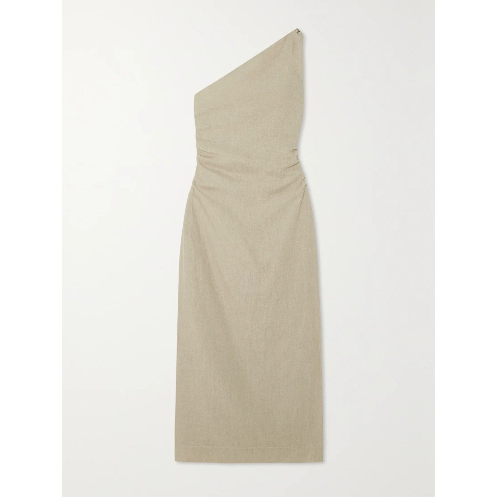 Faithfull The Brand + Net Sustain 'Jomana' Tan One-Shoulder Ruched Linen Maxi Dress Size XS