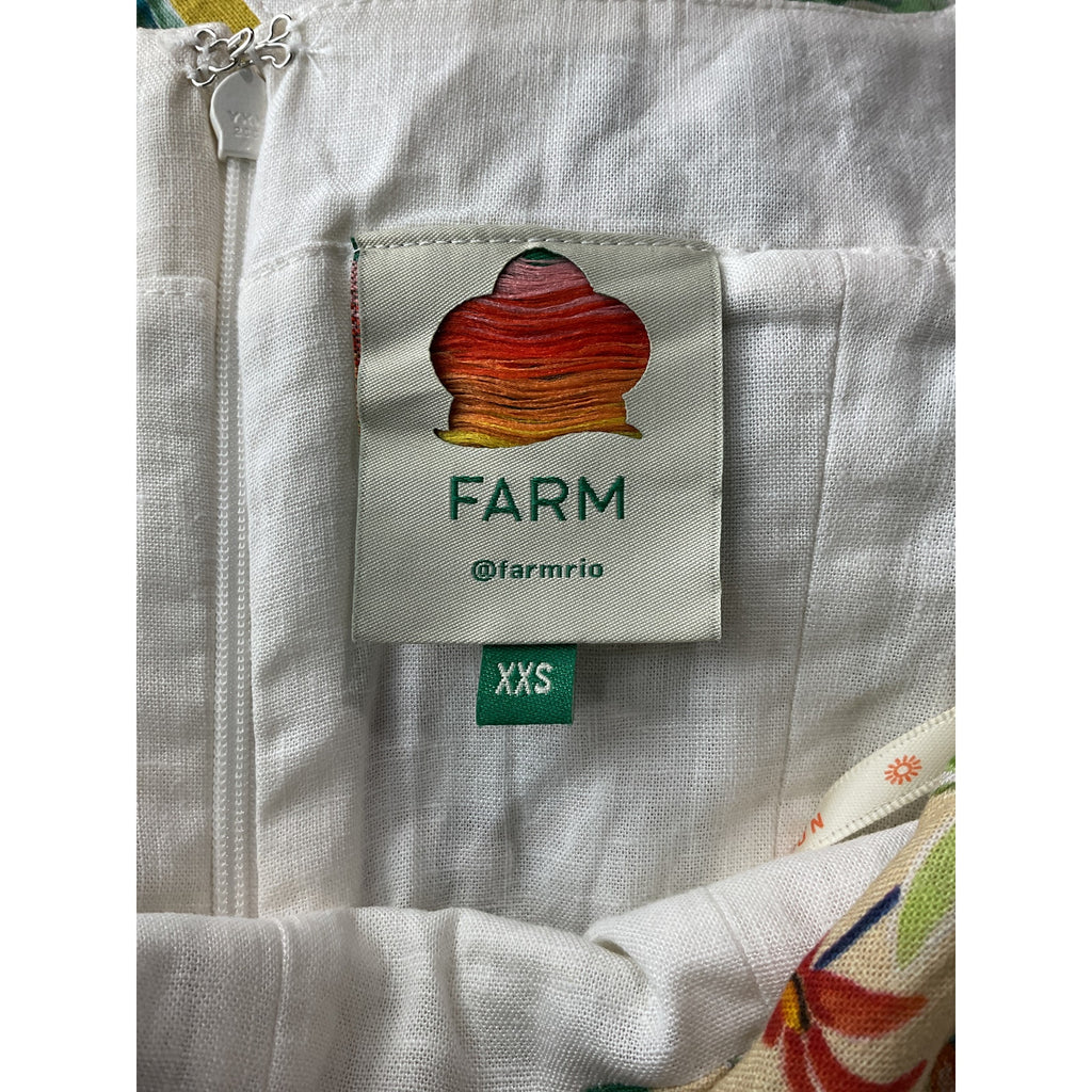 Farm Rio Multicolor 'Delicate' Yellow Linen Floral Stripes Lenzing Ecovero Euroflax Maxi Dress Size XXS