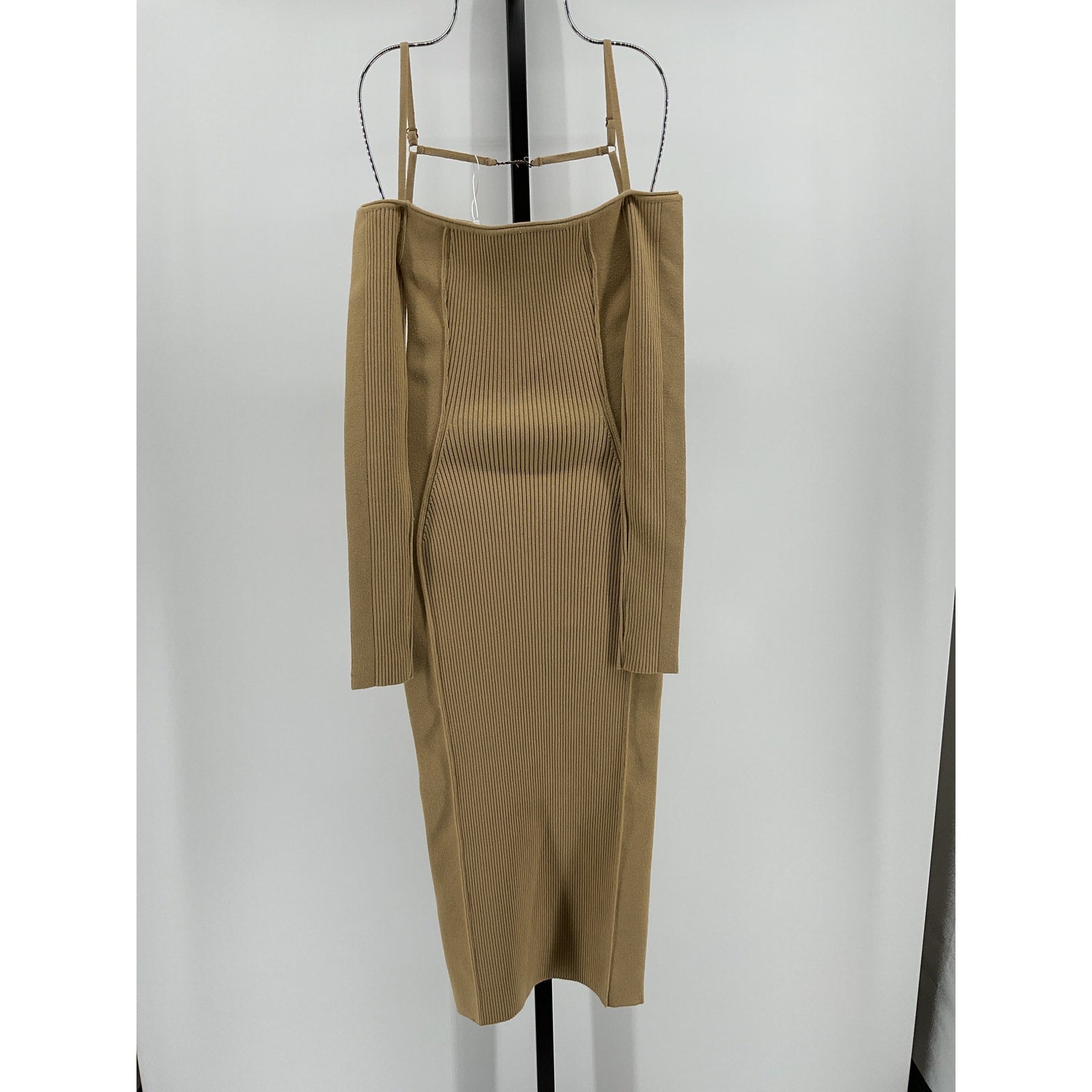 Jacquemus 'Sierra' Tan Viscose Embellished Ribbed-Knit Midi Dress Size 0