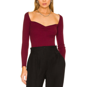 Majorelle Ribbed Burgundy Salone Knit Top Size S