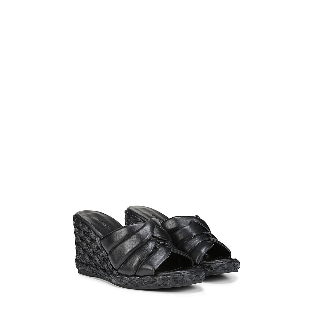 Vince 'Gilian' Black Leather Espadrille Wedge Slide Sandal Size 10