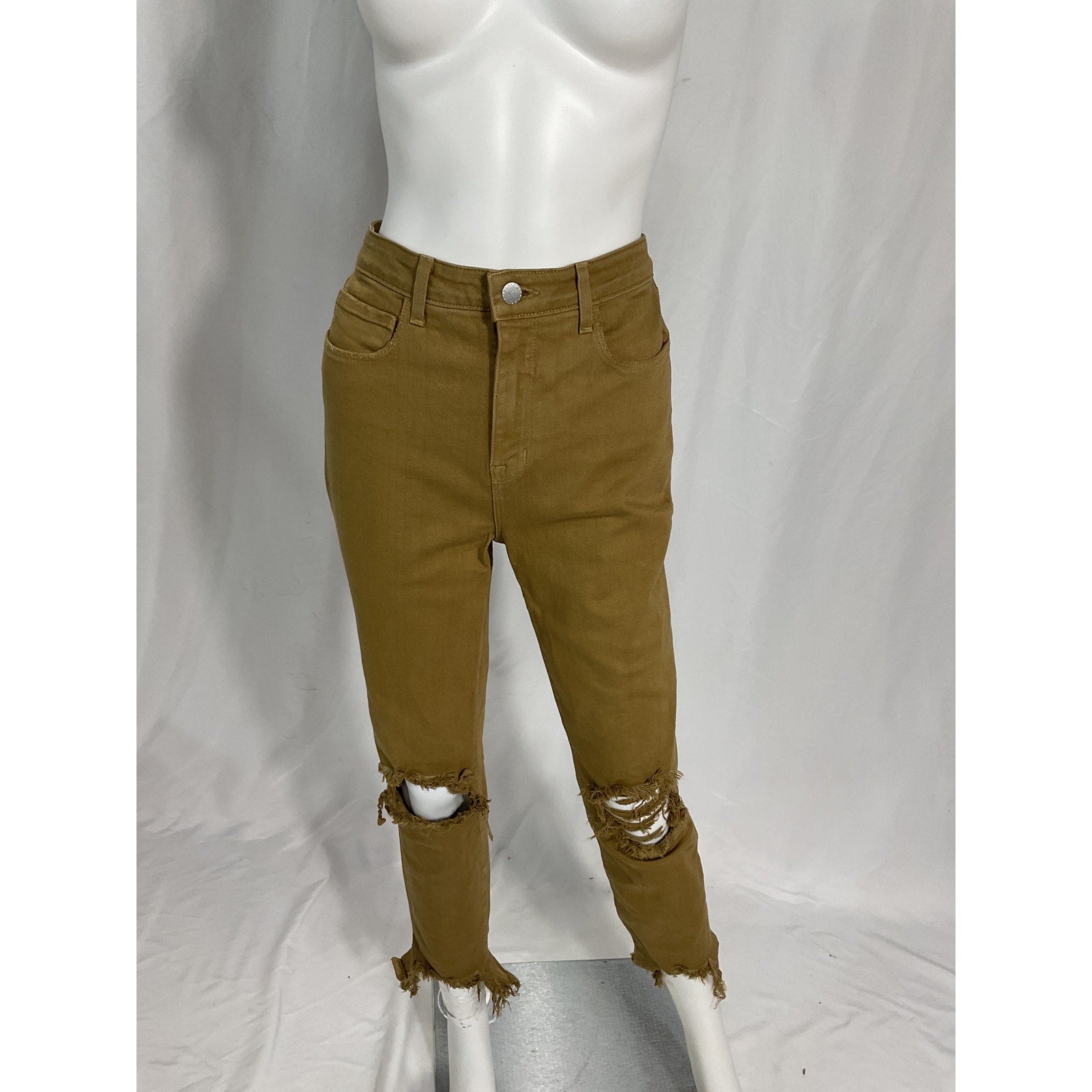 L'Agence High Line High Rise Skinny Tan Destroyed Denim Jeans Size 28