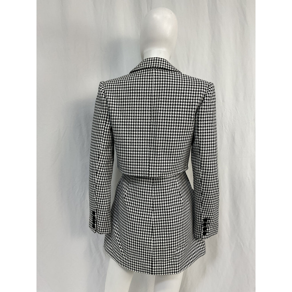 Self-Portrait 'Houndstooth' Black Cotton Double-Breasted Mini Dress Size 4