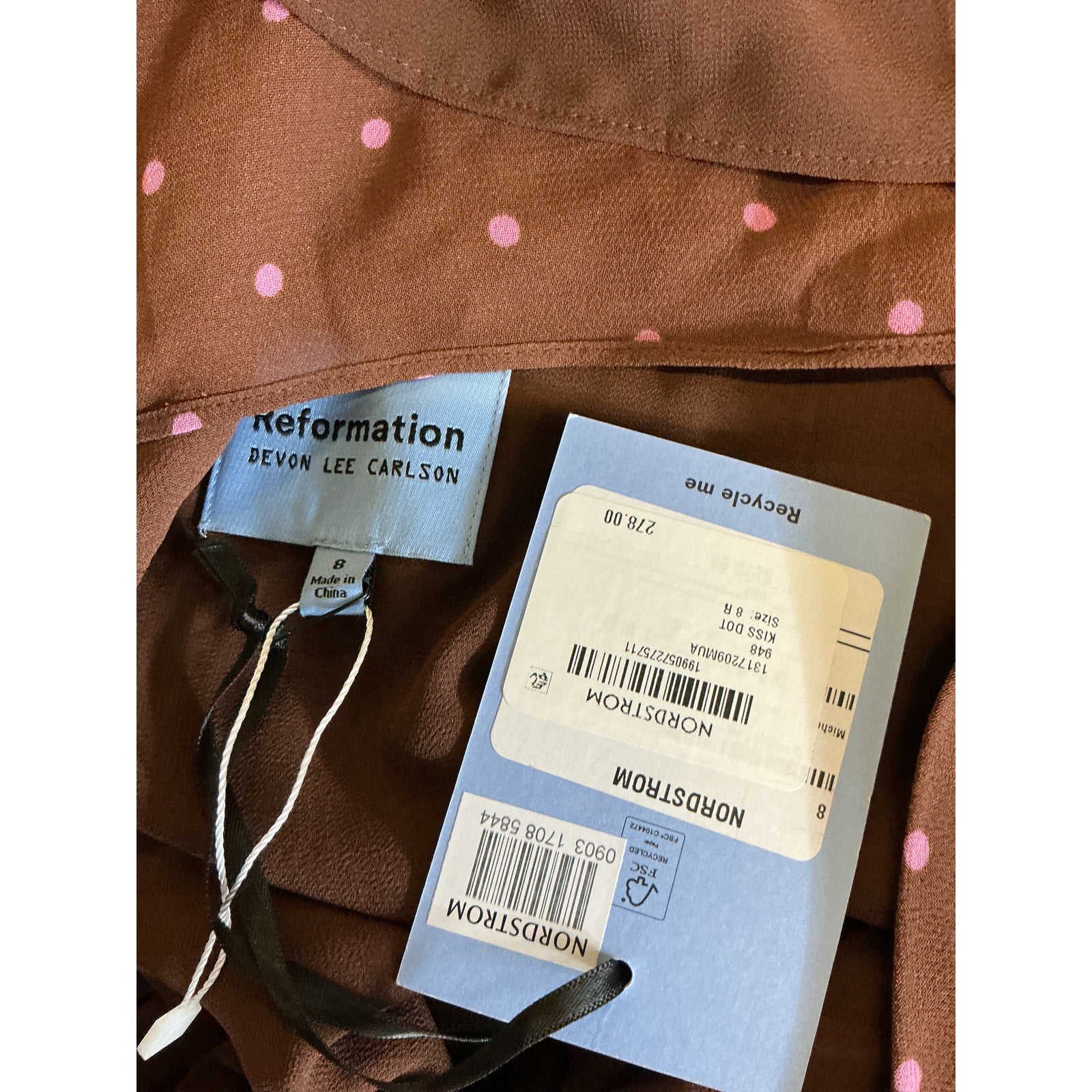 Reformation 'Michelle' Brown Viscose Dress Size 8