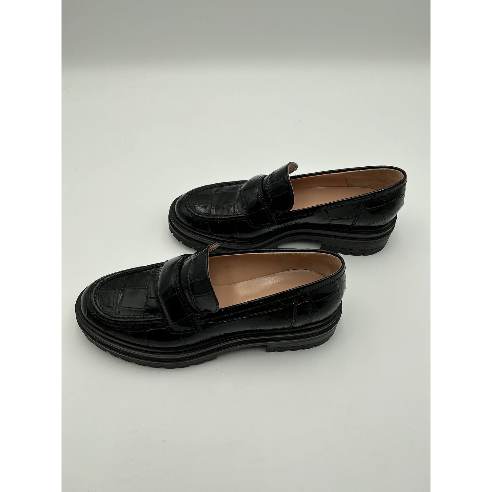 Gianvito Rossi 'Argo' Black Crocodile-Effect Patent-Leather Loafers Size 10.5