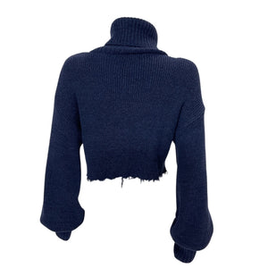 L'Academie Cropped Navy Lucia Turtleneck Sweater Size M