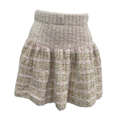 LoveShackFancy Tweed Cream Puff Pink Bibi Skirt Size S