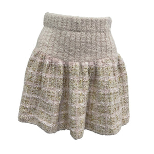 LoveShackFancy Tweed Cream Puff Pink Bibi Skirt Size S